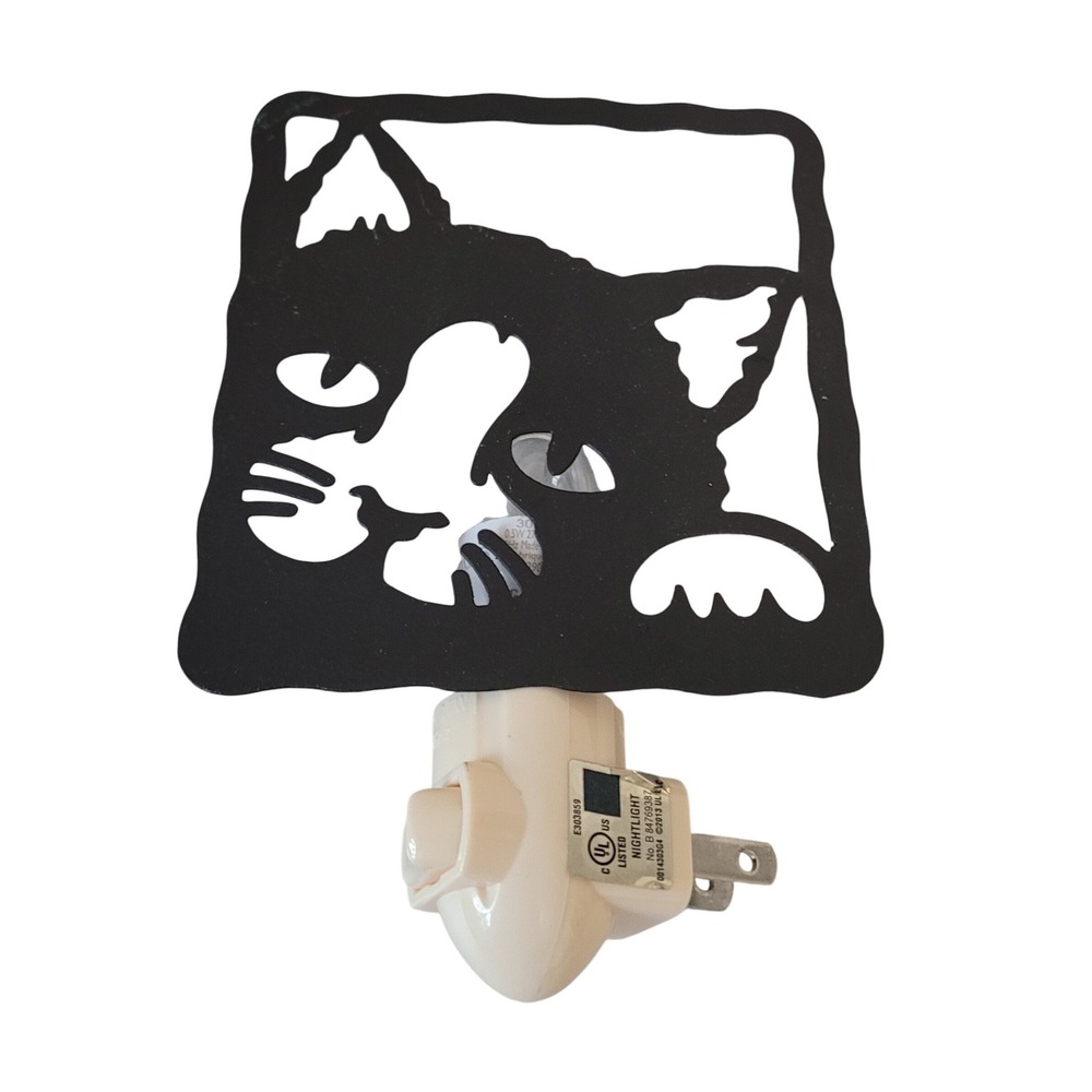 Unbranded Cat Silhouette Metal Night Light Black Peeking Feline Plug-In Lamp
